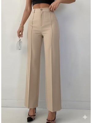 Moda Loris Bordo Renk Yüksek Bel Maskülen Kesim Kumaş Pantolon