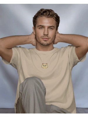 Muhtar Store Erkek Iran Kedisi Baskılı Oversize Tişört – Minimal Persian Cat Tasarım