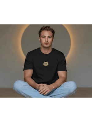 Muhtar Store Erkek Iran Kedisi Baskılı Oversize Tişört – Minimal Persian Cat Tasarım