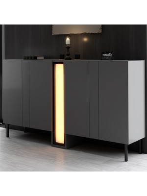 Modatte Mobilya MODATTE Nova Siyah Demir Ayaklı Rgb LED Işık Sistemli Antrasit Konsol