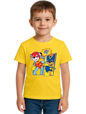 Sedirli Unisex Paw Petrol Baskılı Çocuk Tişört Pamuklu Penye Kumaş