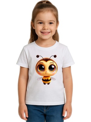 Sedirli Unisex Arı Bee Baskılı Çocuk Tişört Pamuklu Penye Kumaş