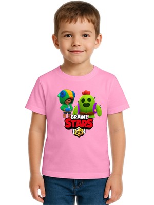 Sedirli Unisex Brawl Stars Baskılı Çocuk Tişört Pamuklu Penye Kumaş