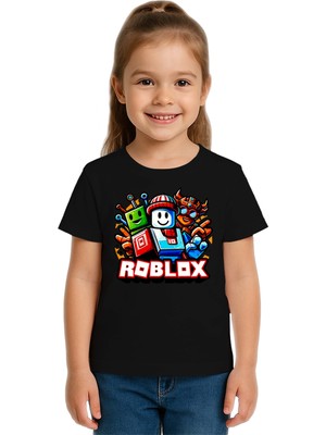 Sedirli Unisex Roblox Baskılı Çocuk Tişört Pamuklu Penye Kumaş