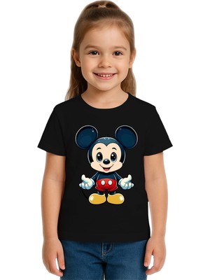 Sedirli Unisex Mıckey Mouse Baskılı Çocuk Tişört Pamuklu Penye Kumaş