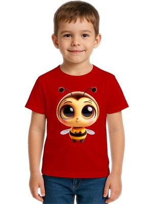 Sedirli Unisex Arı Bee Baskılı Çocuk Tişört Pamuklu Penye Kumaş