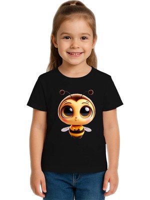 Sedirli Unisex Arı Bee Baskılı Çocuk Tişört Pamuklu Penye Kumaş