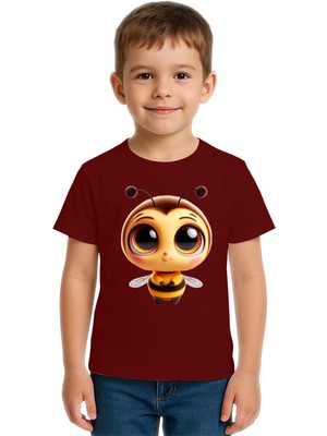 Sedirli Unisex Arı Bee Baskılı Çocuk Tişört Pamuklu Penye Kumaş