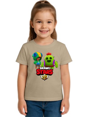 Sedirli Unisex Brawl Stars Baskılı Çocuk Tişört Pamuklu Penye Kumaş