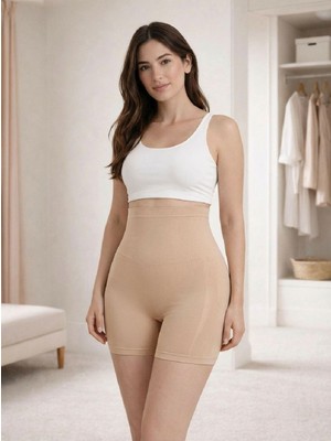 U&me Yüksek Bel Paçalı Slim Fit Kadın Korse, Karın Düzleştirici, Kalça Toparlayıcı, Incelten Şekillendirici Shapewear Ten