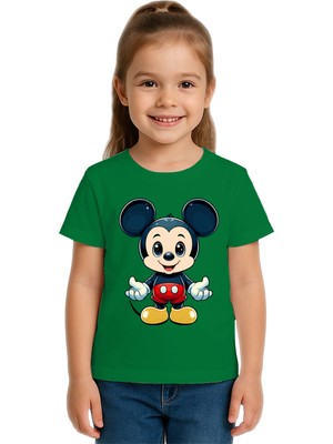 Sedirli Unisex Mıckey Mouse Baskılı Çocuk Tişört Pamuklu Penye Kumaş