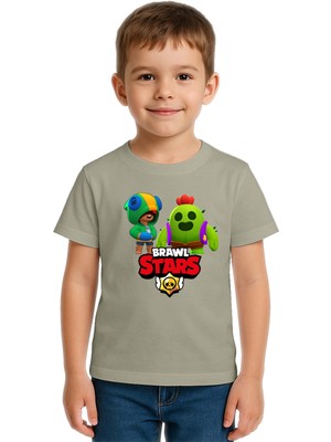 Sedirli Unisex Brawl Stars Baskılı Çocuk Tişört Pamuklu Penye Kumaş