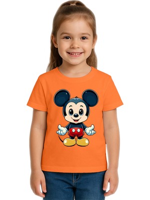 Sedirli Unisex Mıckey Mouse Baskılı Çocuk Tişört Pamuklu Penye Kumaş