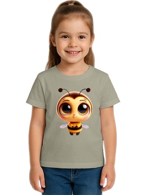 Sedirli Unisex Arı Bee Baskılı Çocuk Tişört Pamuklu Penye Kumaş