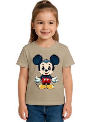 Sedirli Unisex Mıckey Mouse Baskılı Çocuk Tişört Pamuklu Penye Kumaş