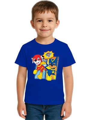 Sedirli Unisex Paw Petrol Baskılı Çocuk Tişört Pamuklu Penye Kumaş