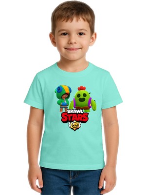 Sedirli Unisex Brawl Stars Baskılı Çocuk Tişört Pamuklu Penye Kumaş