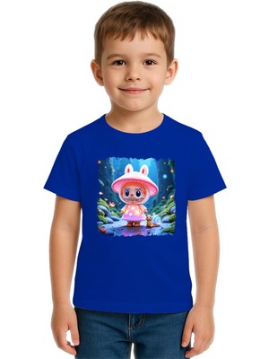 Sedirli Unisex Labubu Baskılı Çocuk Tişört Pamuklu Penye Kumaş