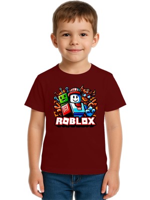 Sedirli Unisex Roblox Baskılı Çocuk Tişört Pamuklu Penye Kumaş