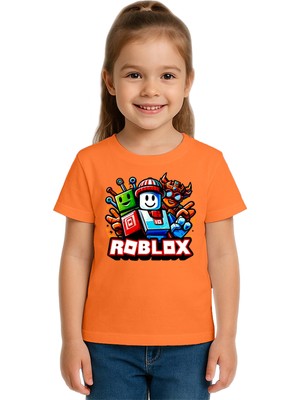Sedirli Unisex Roblox Baskılı Çocuk Tişört Pamuklu Penye Kumaş