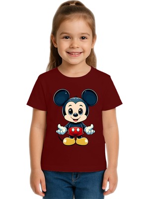 Sedirli Unisex Mıckey Mouse Baskılı Çocuk Tişört Pamuklu Penye Kumaş