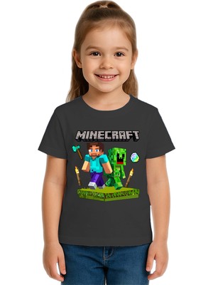 Sedirli Unisex Mınecraft Baskılı Çocuk Tişört Pamuklu Penye Kumaş