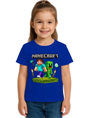 Sedirli Unisex Mınecraft Baskılı Çocuk Tişört Pamuklu Penye Kumaş