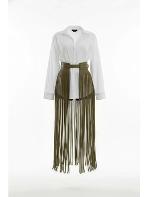 Giyim Haki Etek Tokalı Maksi Boy Ip Detaylı Etek - BRF1003 Beruflic