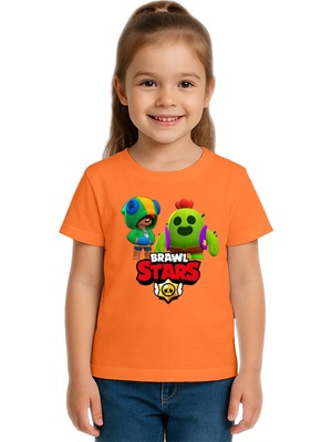 Sedirli Unisex Brawl Stars Baskılı Çocuk Tişört Pamuklu Penye Kumaş