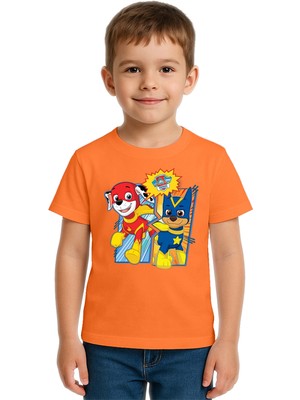 Sedirli Unisex Paw Petrol Baskılı Çocuk Tişört Pamuklu Penye Kumaş