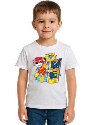 Sedirli Unisex Paw Petrol Baskılı Çocuk Tişört Pamuklu Penye Kumaş