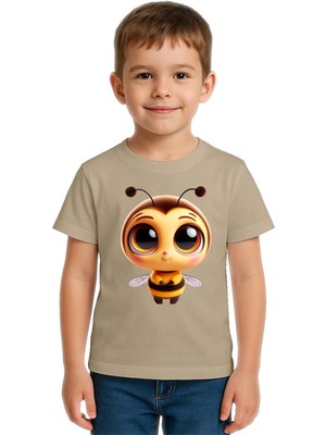 Sedirli Unisex Arı Bee Baskılı Çocuk Tişört Pamuklu Penye Kumaş