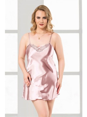 Giyim Büyük Beden Somon Kısa Saten Gecelik Beruflic