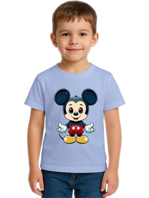 Sedirli Unisex Mıckey Mouse Baskılı Çocuk Tişört Pamuklu Penye Kumaş