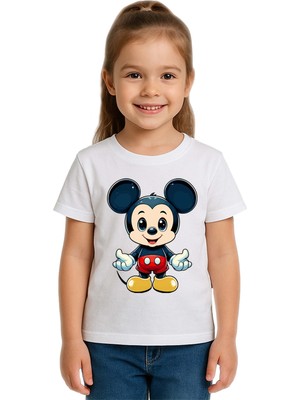 Sedirli Unisex Mıckey Mouse Baskılı Çocuk Tişört Pamuklu Penye Kumaş