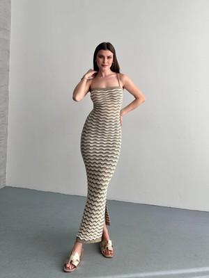 Denivy Simli Sırtı Çapraz Askılı Bağcıklı Askılı Triko Elbise