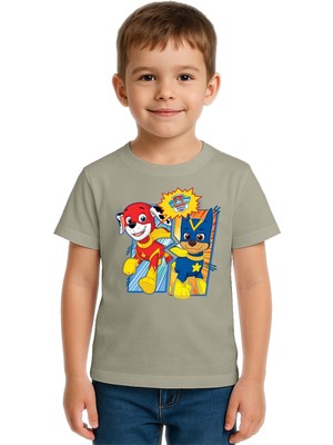 Sedirli Unisex Paw Petrol Baskılı Çocuk Tişört Pamuklu Penye Kumaş