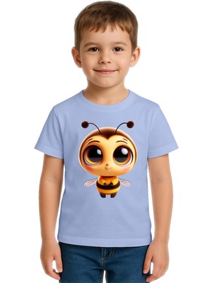Sedirli Unisex Arı Bee Baskılı Çocuk Tişört Pamuklu Penye Kumaş