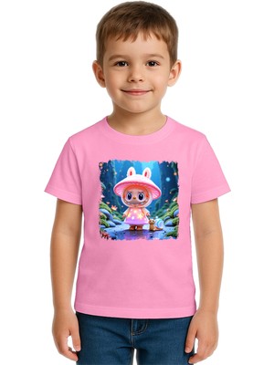 Sedirli Unisex Labubu Baskılı Çocuk Tişört Pamuklu Penye Kumaş