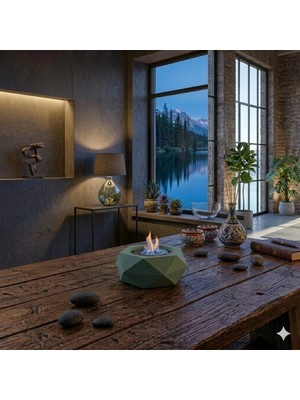 Starfire Hexa Masaüstü Dumansız Şömine – Kokusuz Gerçek Alev, Dekoratif Ambiyans