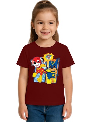 Sedirli Unisex Paw Petrol Baskılı Çocuk Tişört Pamuklu Penye Kumaş