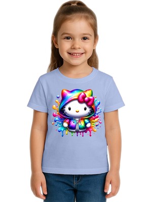 Sedirli Unisex Hello Kity Baskılı Çocuk Tişört Pamuklu Penye Kumaş