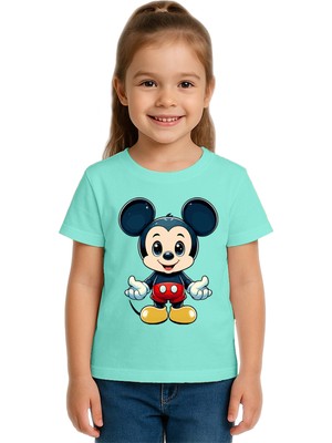 Sedirli Unisex Mıckey Mouse Baskılı Çocuk Tişört Pamuklu Penye Kumaş