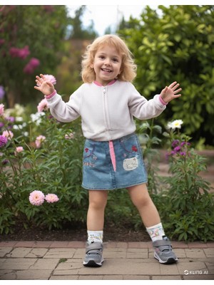 Almira Anne Bebek Kız Çocuk Kot Etek - Nakış Detaylı Beli Lastikli Şık Tasarım, 2 - 6 Yaş