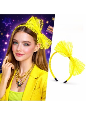 Pileli Store 80’ler 90’lar Neon Sarı Dantel Taç Fiyonklu