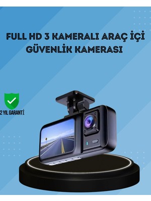360° Kapsama Sahip Full Hd Araç Kamerası 3’lü Kayıt Gece Görüşlü Dashcam