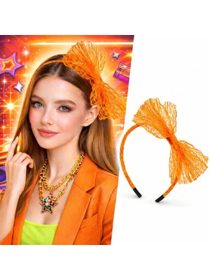 Pileli Store 80’ler 90’lar Neon Turuncu Dantel Taç Fiyonklu