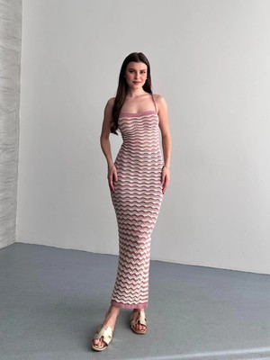 Denivy Simli Sırtı Çapraz Askılı Bağcıklı Askılı Triko Elbise