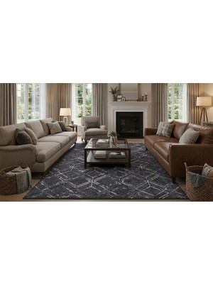 Hahay Yıkanabilir Kilim Siyah Vintage Desen