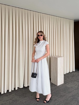 Laluvia Beyaz Puantiyeli Uzun Elbise - 5092